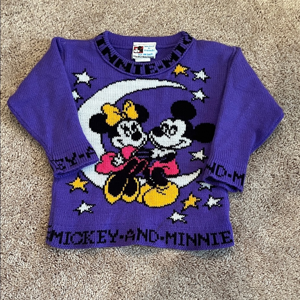 Vintage Disney Kids Purple Mickey & Minnie Moon Sweater